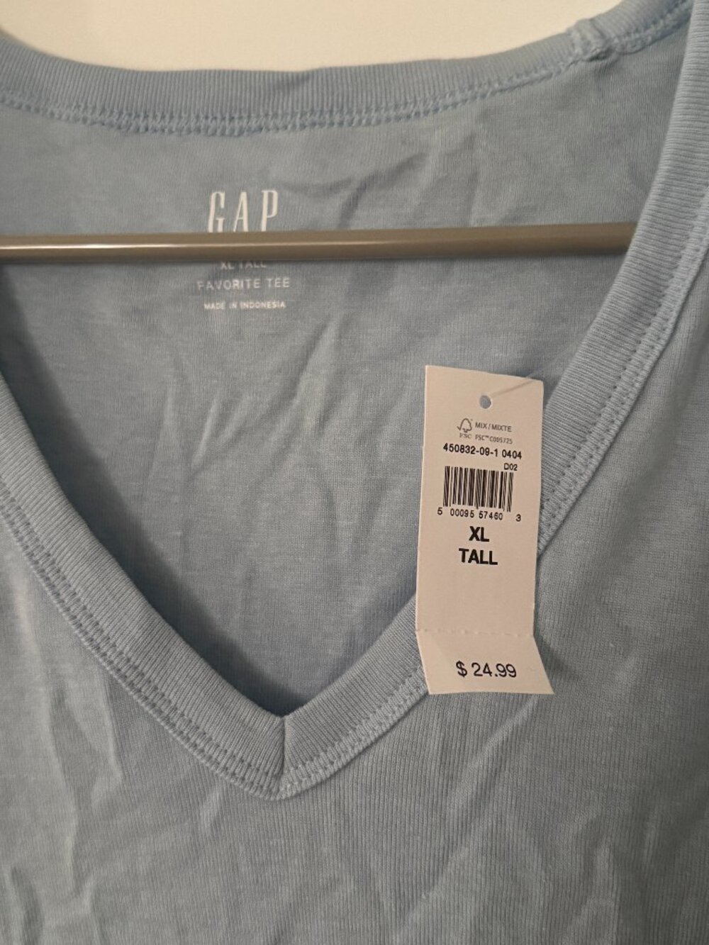 GAP Women’s XL Tall Light Blue Favorite Tee Long Sleeve V-Neck Shirt NWT
